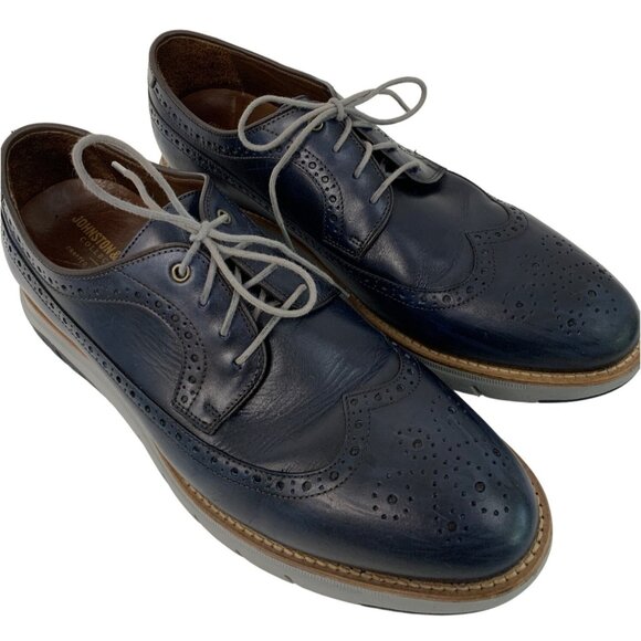 Johnston & Murphy Vaughn Full Grain Leather Wingtip Oxford Shoes Navy Size 10M - Picture 3 of 10
